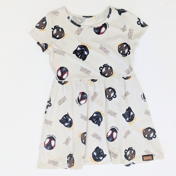 Girls' Marvel x Nikkolas Smith Trio Print Dress Beige Character - Picture 1 of 4